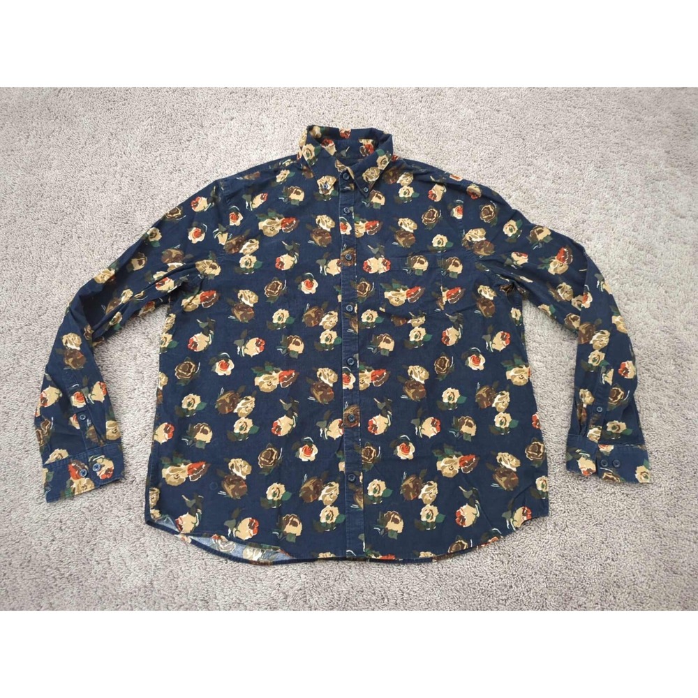 Express Button Up Shirt Mens XL Blue Floral Corduroy Long‎ Sleeve Classic Casual
